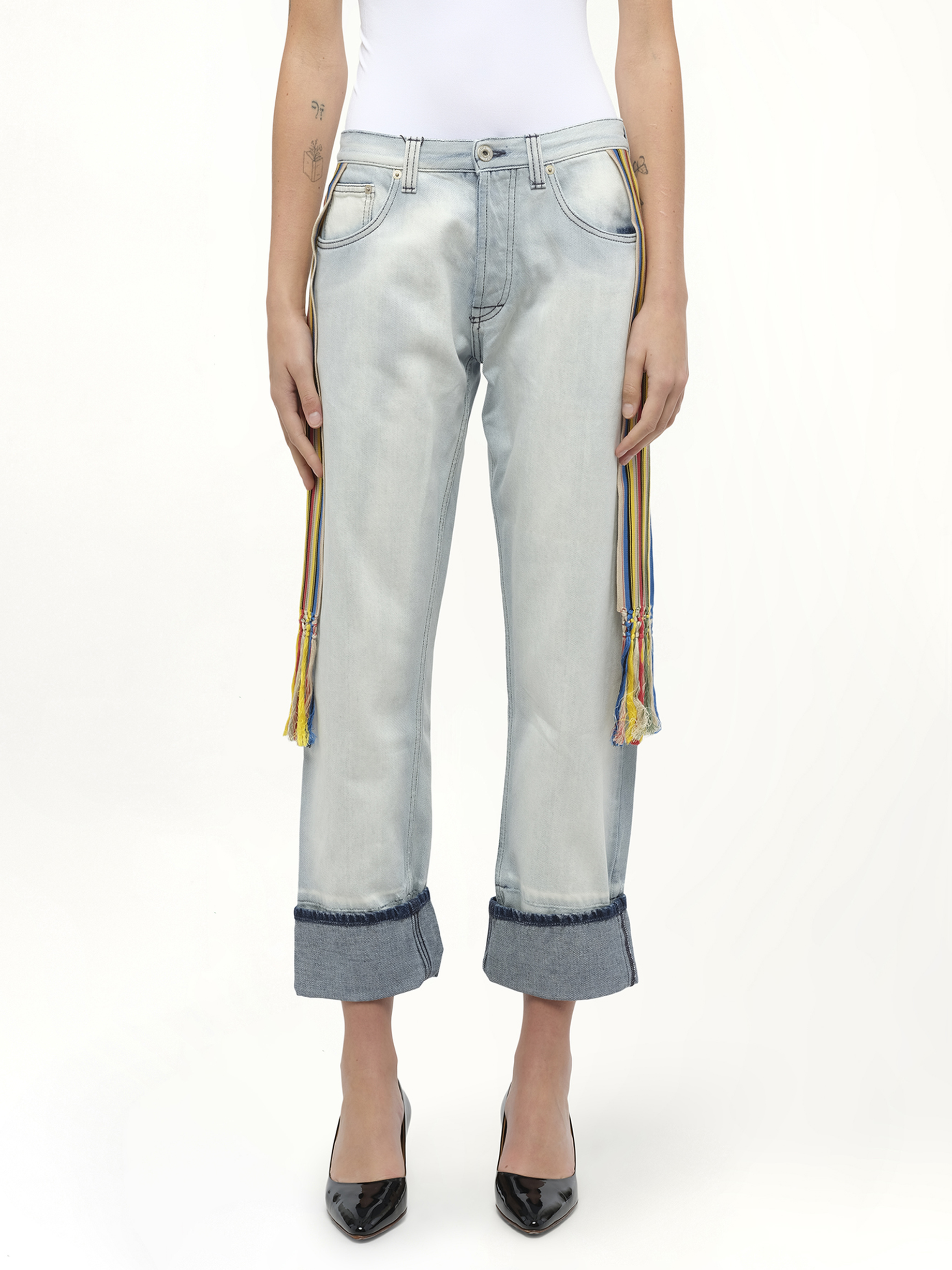 Image of Jeans. Product name - Stripe Bands Jeans in Blue colour by brand - LOEWE