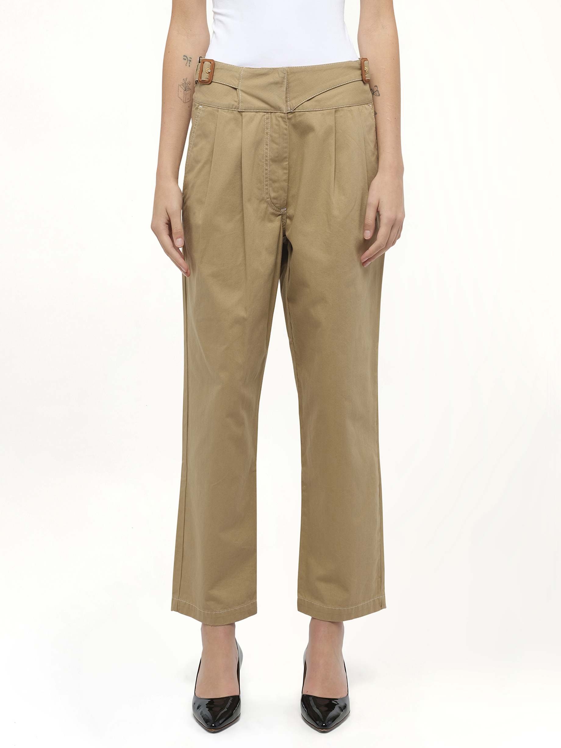Image of a model wearing Pants. Productname: LOEWE Chino Trousers in Beige colour by brand - LOEWE