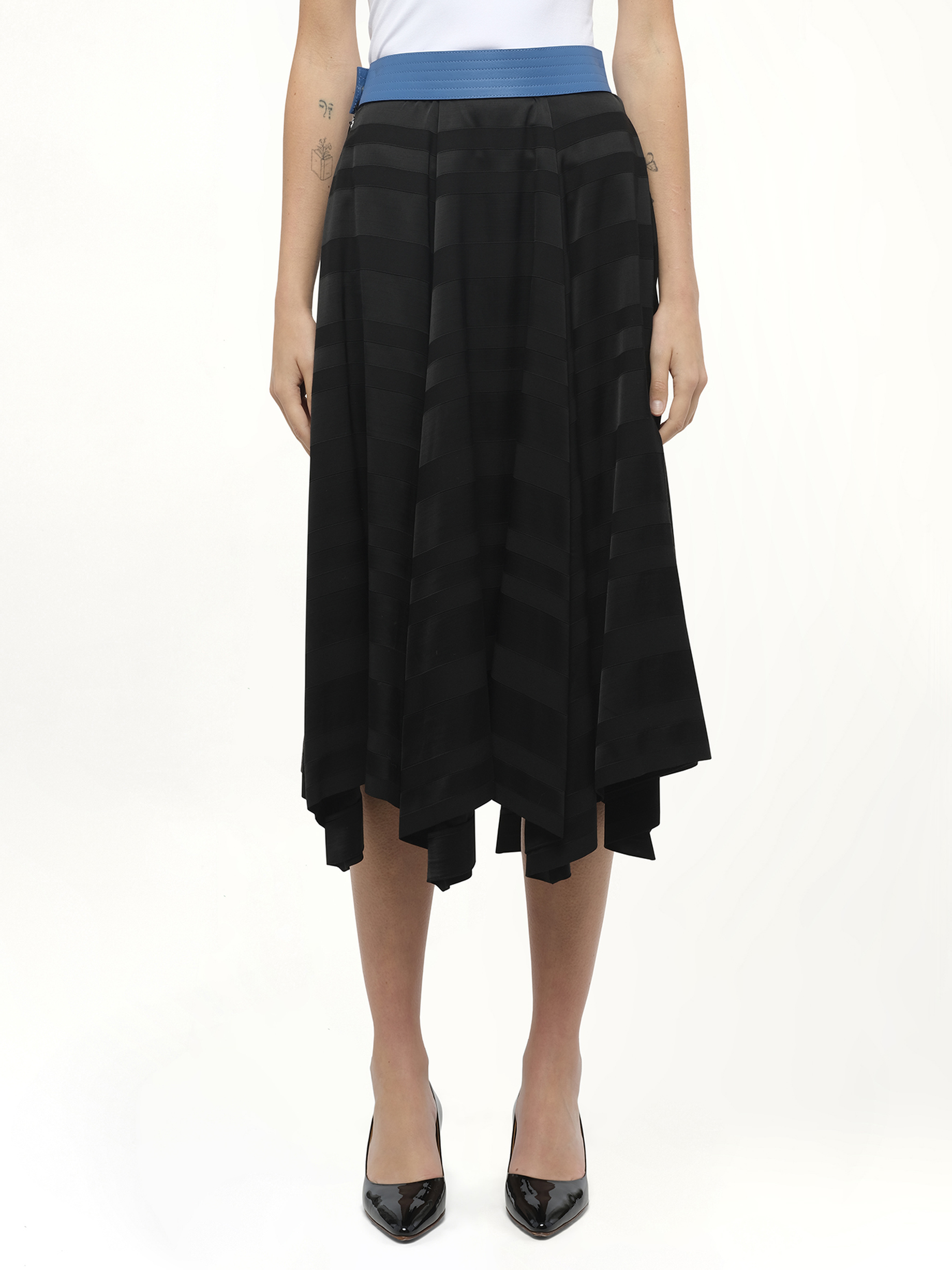 Image of a model wearing Skirts. Productname: LOEWE Asym Skirt in Black colour by brand - LOEWE