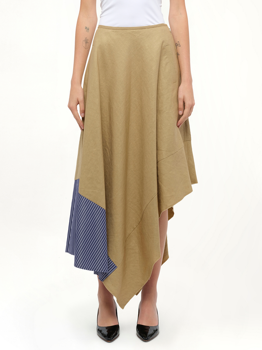Image of a model wearing Skirts. Productname: LOEWE Asym Stripe Skirt in Beige colour by brand - LOEWE