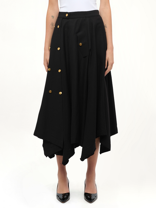 Image of a model wearing Skirts. Productname: LOEWE Gold Button Skirt in Black colour by brand - LOEWE