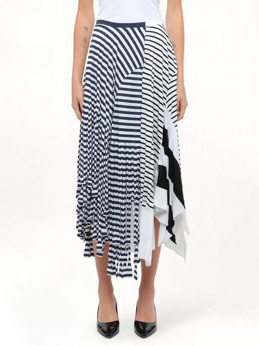 Image of a model wearing Skirts. Productname: LOEWE Stripe Jersey Skirt in Navy colour by brand - LOEWE