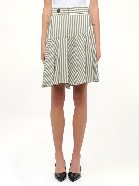 Image of a model wearing Skirts. Productname: LOEWE Stripe Skater Skirt in White colour by brand - LOEWE