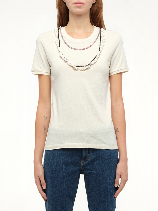 Image of a model wearing Tops. Product name - Loewe x Paula T-Shirt Necklaces in White colour by brand - LOEWE