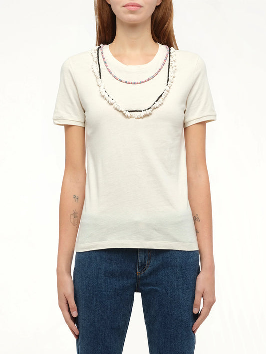 Image of a model wearing Tops. Product name - Loewe x Paula T-Shirt Necklaces in White colour by brand - LOEWE