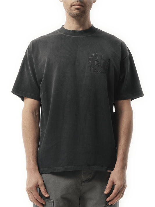 Image of a model wearing Tops. Productname: REPRESENT Represent X Belstaff Outline Pheonix T-Shirt in BLACK colour by brand - REPRESENT