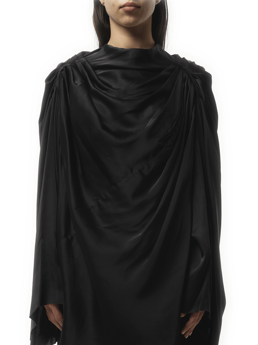 Image of a model wearing Outerwear. Productname: RICK OWENS Claudette Tunic in Black colour by brand - RICK OWENS