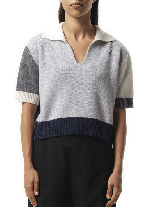 Image of a model wearing Outerwear. Productname: MARNI V Neck Boxy Sweater in Sodium colour by brand - MARNI