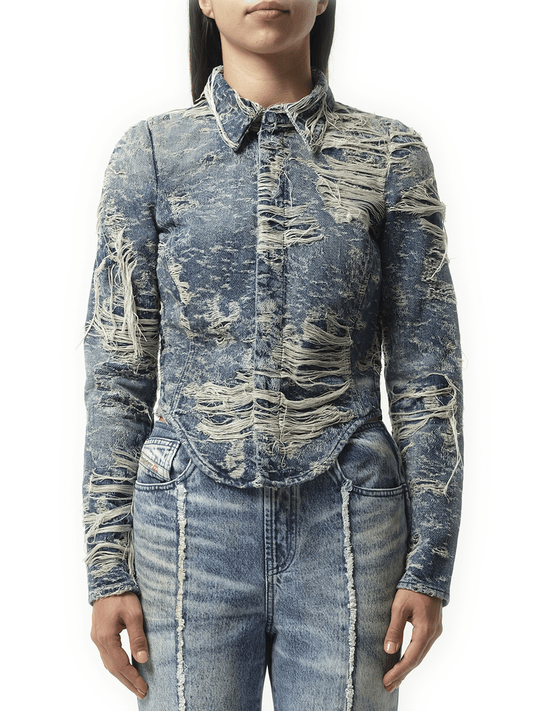 Image of Jeans. Productname: DIESEL De-Madeline Distressed Denim Shirt in Blue colour by brand - DIESEL
