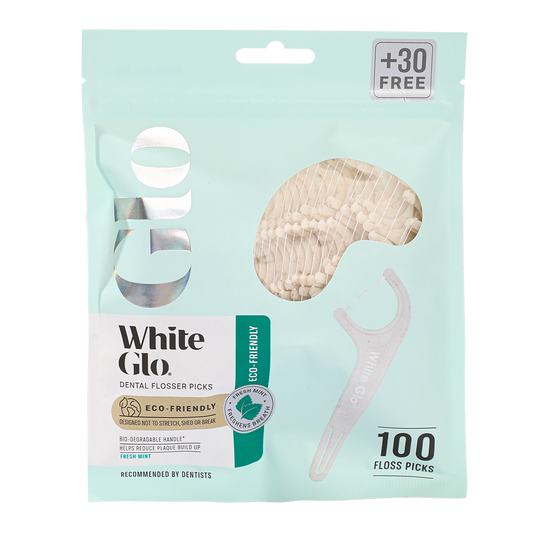 Image of Teeth Whiteners. Product name - Dental Flosser Picks Eco-Friendly Bio-Degradable Handle 70 Floss Picks in colour by brand - White Glo