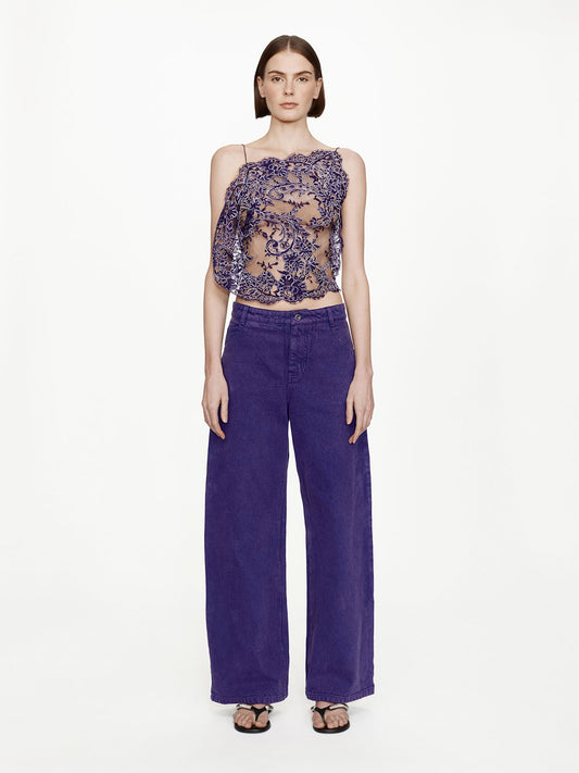 Image of a model wearing Pants. Productname: CHRISTOPHER ESBER Relaxed Denim Jean in Viola colour by brand - CHRISTOPHER ESBER