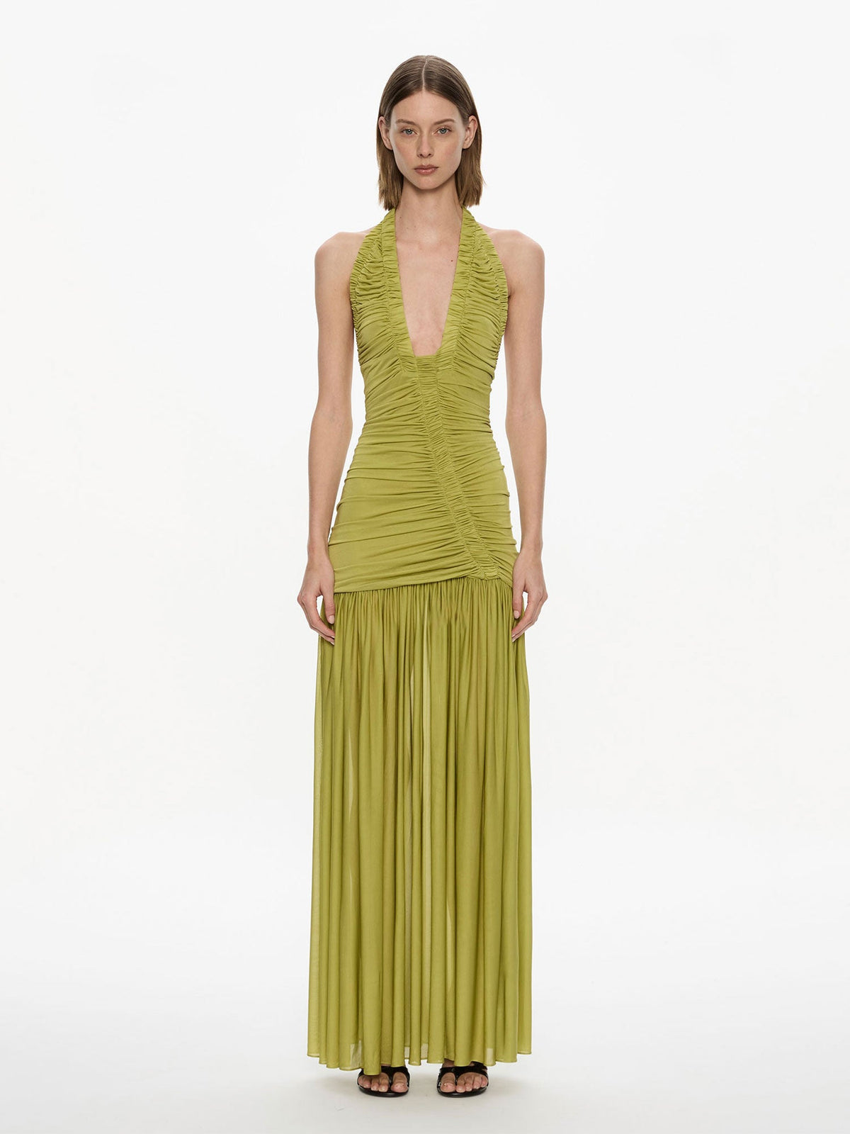 Image of Dresses. Product name - Orion Gown in Olive colour by brand - CHRISTOPHER ESBER