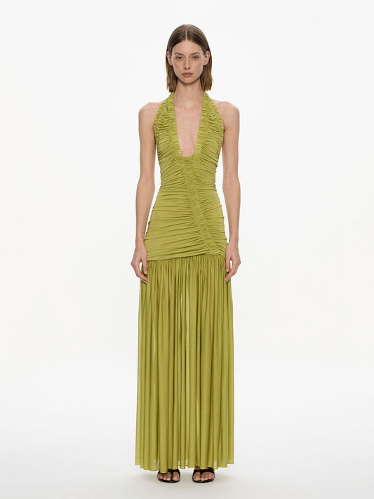 Image of Dresses. Product name - Orion Gown in Olive colour by brand - CHRISTOPHER ESBER