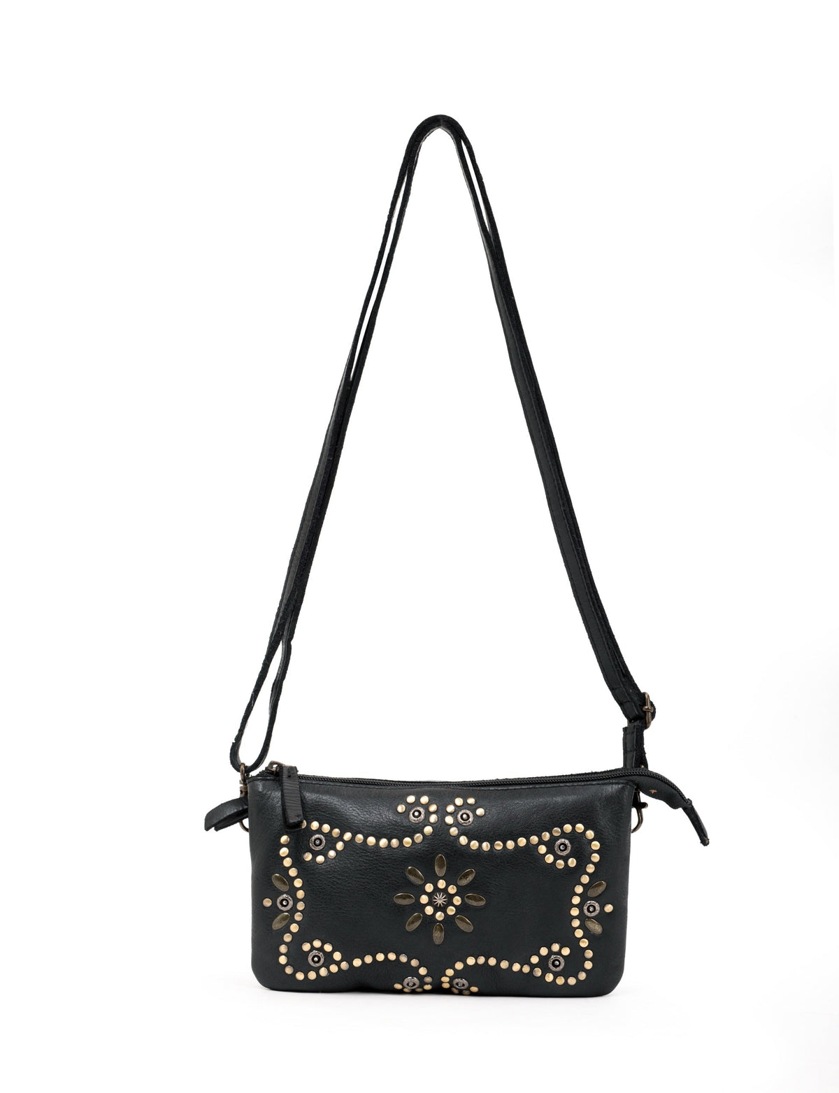 FITZROY STUDDED CROSS BODY BAG W/ ADJUSTABLE STRAP - BLACK