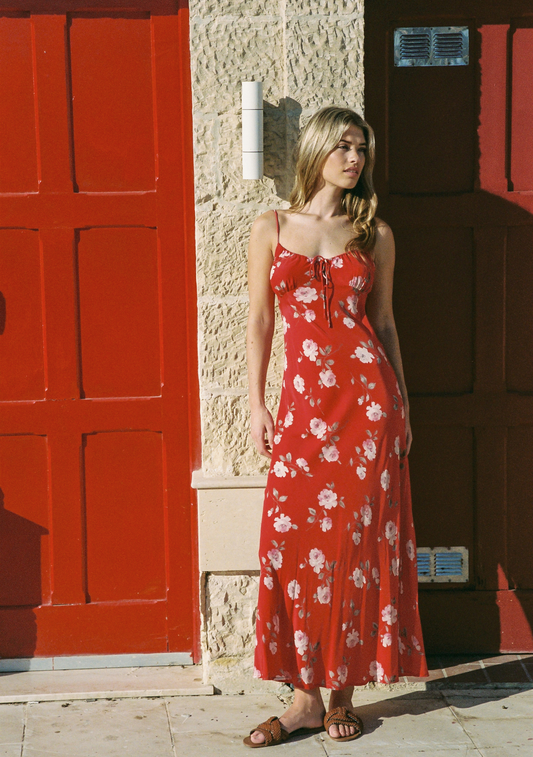Image of Dresses. Productname: Auguste The Label Anne Tie Slip Maxi Dress in Red colour by brand - Auguste The Label