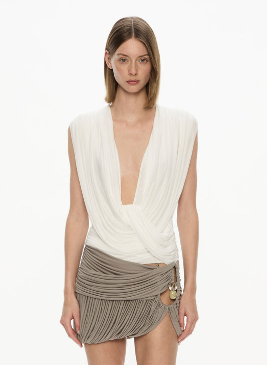 Image of a model wearing Tops. Productname: CHRISTOPHER ESBER Ripple Drape Top in White colour by brand - CHRISTOPHER ESBER