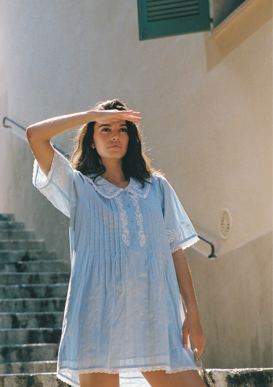 Image of Dresses. Productname: Auguste The Label Lennon Mini Dress | Pre Order - Buy Now in Blue colour by brand - Auguste The Label