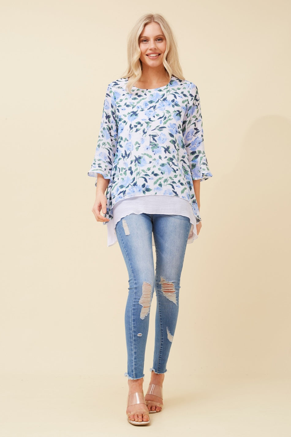RUMI FLORAL DOUBLE LAYER TOP (Blue)