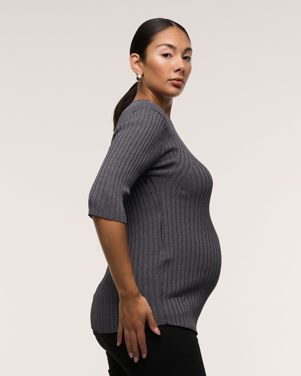 Soon Maternity 2-way Sleeve Feeding Top (Grey)