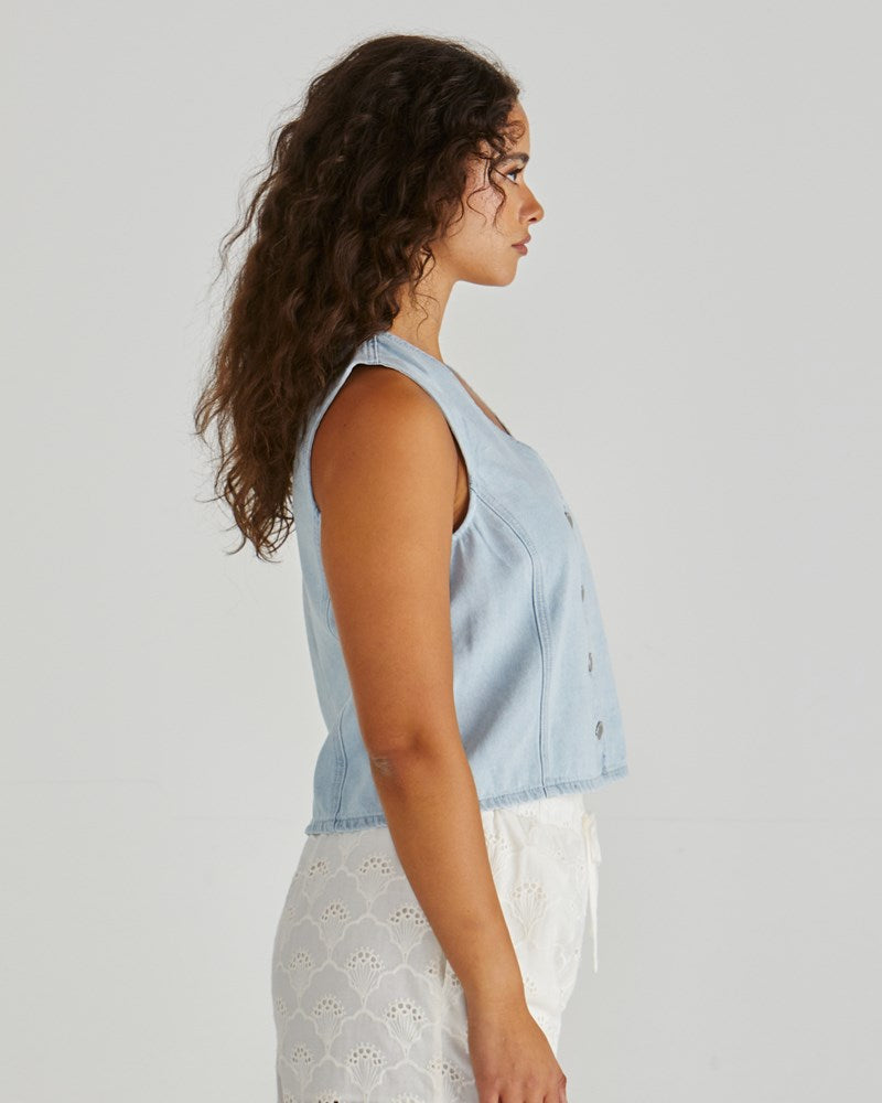 Sass Clothing Sabine Denim Vest (Bleach)
