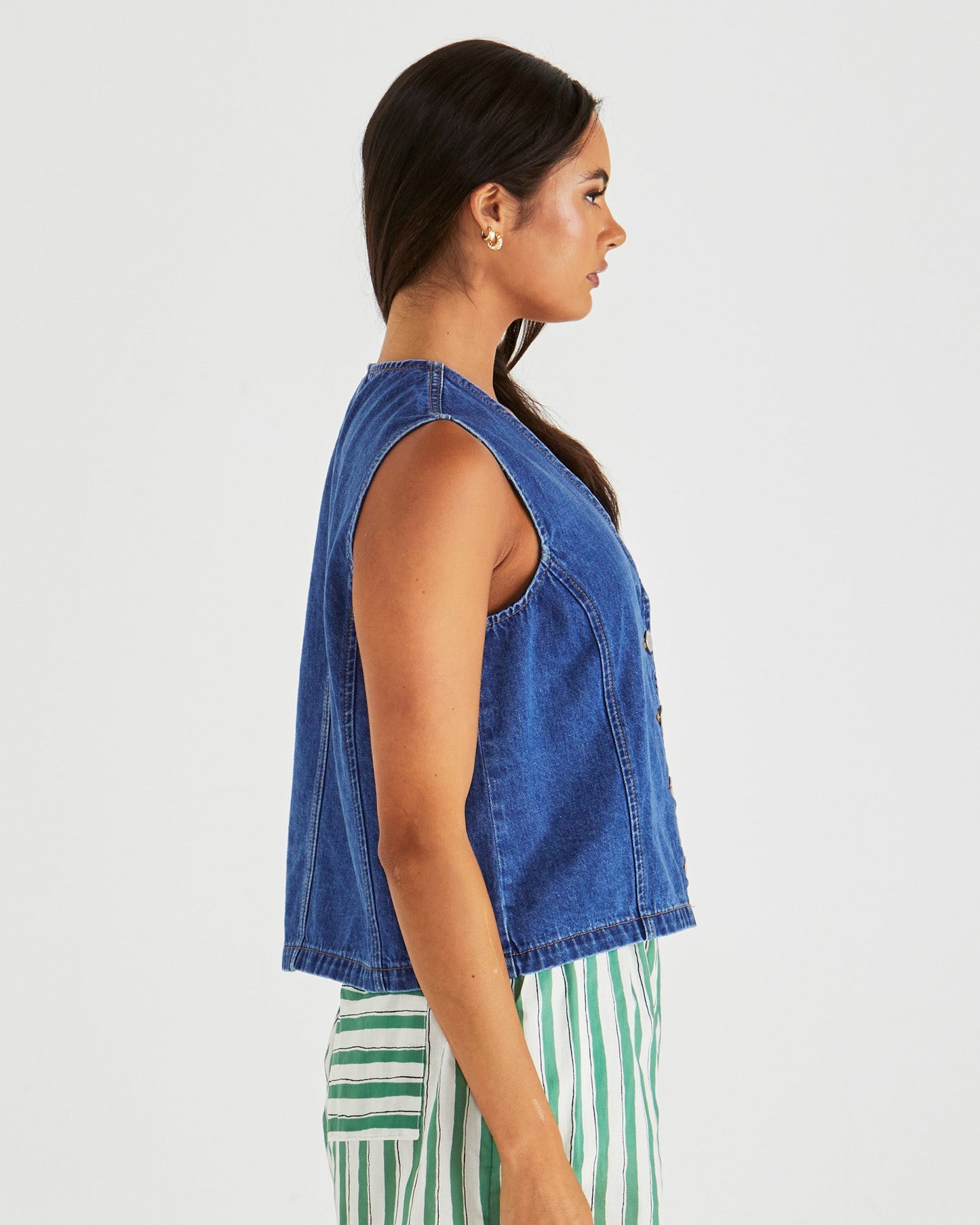 Sass Clothing Sabine Denim Vest (Mid Blue Wash)