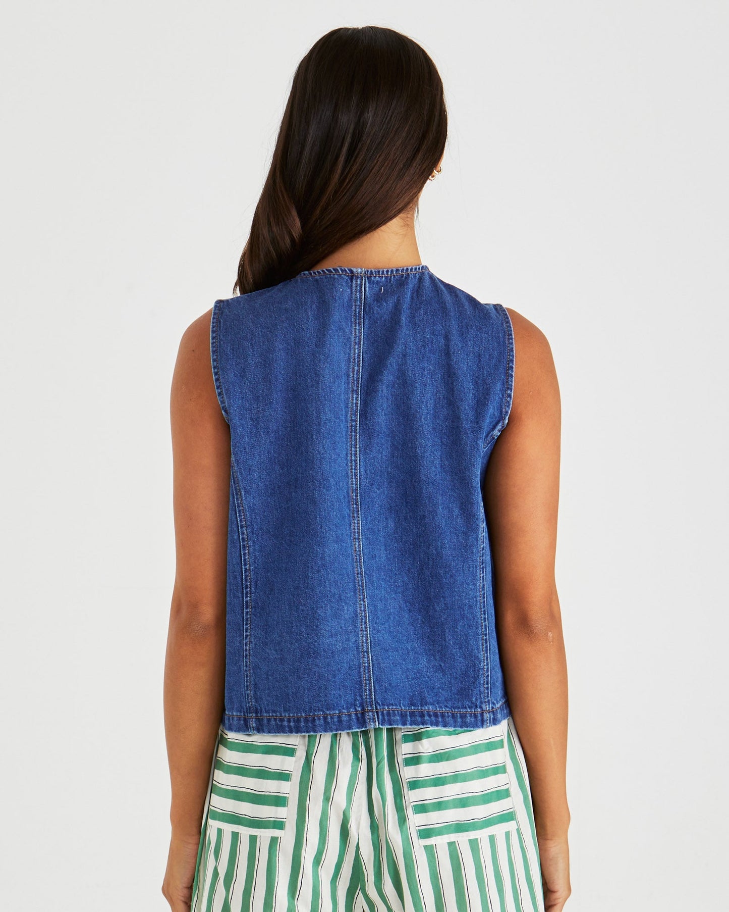 Sass Clothing Sabine Denim Vest (Mid Blue Wash)