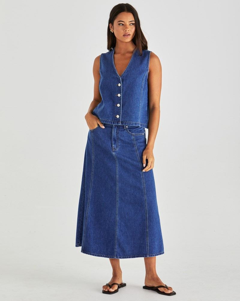 Sass Clothing Sabine Denim Skirt- (Mid Blue Wash)