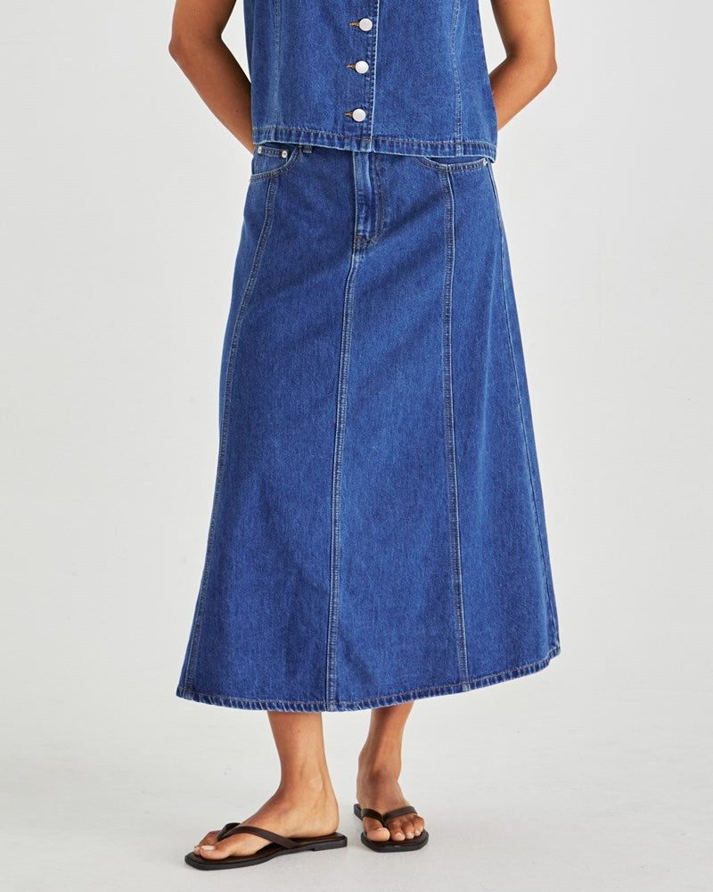 Sass Clothing Sabine Denim Skirt- (Mid Blue Wash)
