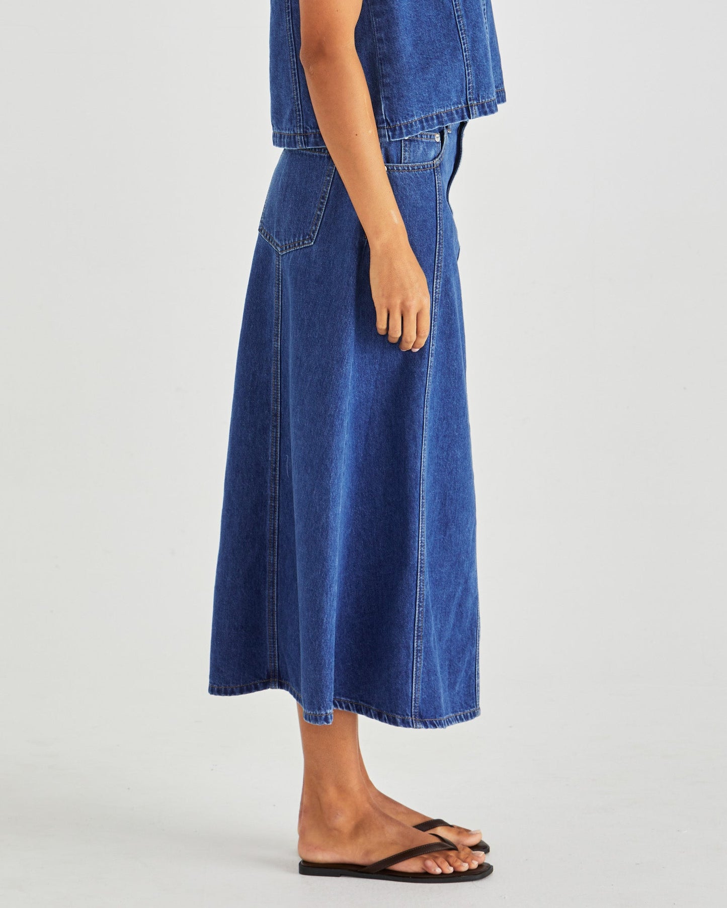 Sass Clothing Sabine Denim Skirt- (Mid Blue Wash)