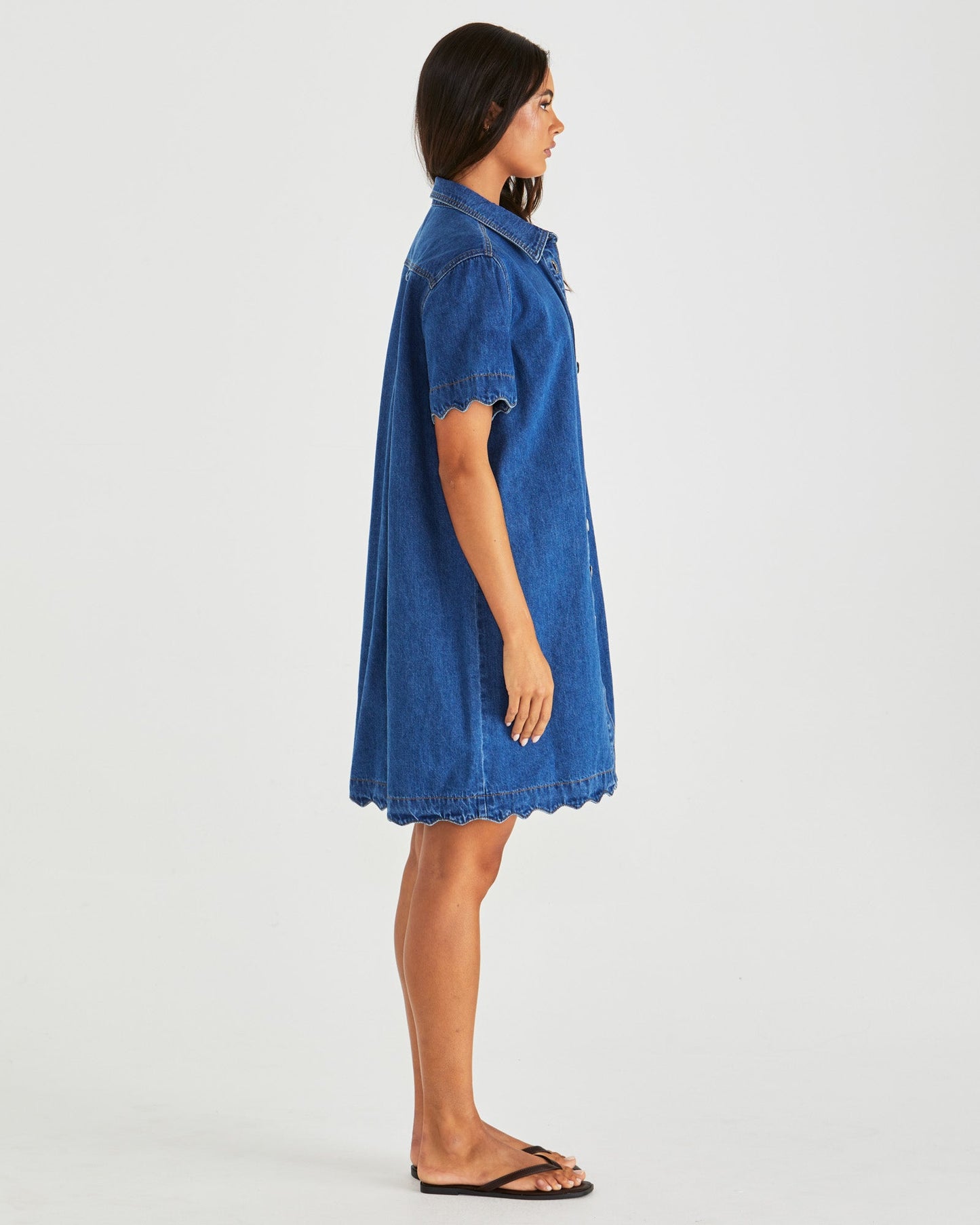 Sass Clothing Vale Scalloped Denim Dress (Mid Blue Wash)