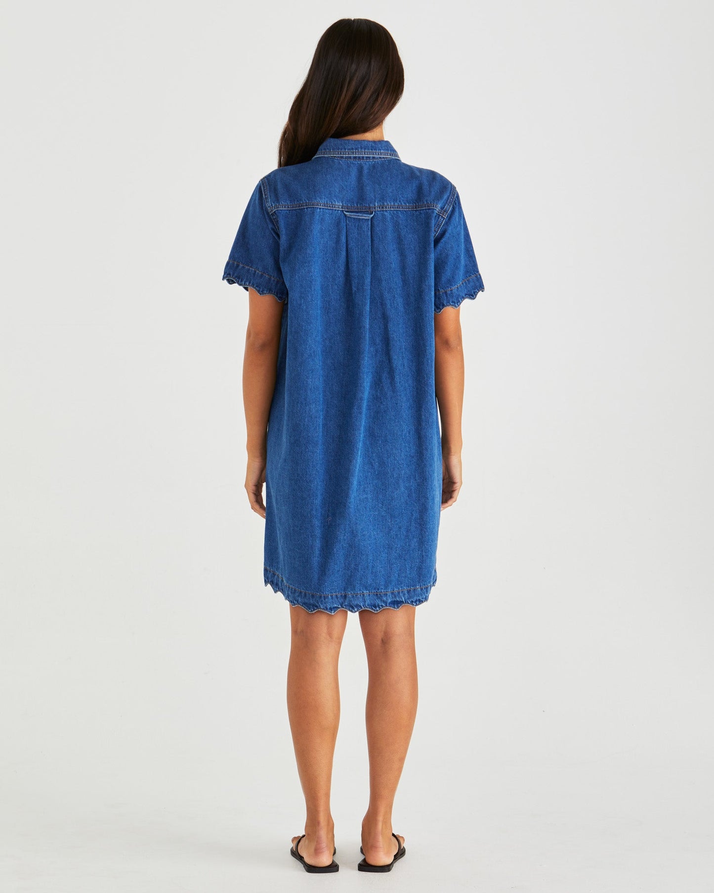 Sass Clothing Vale Scalloped Denim Dress (Mid Blue Wash)