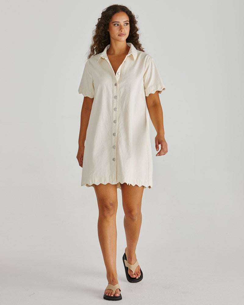 Sass Clothing Vale Scalloped Denim Dress (Parchment)
