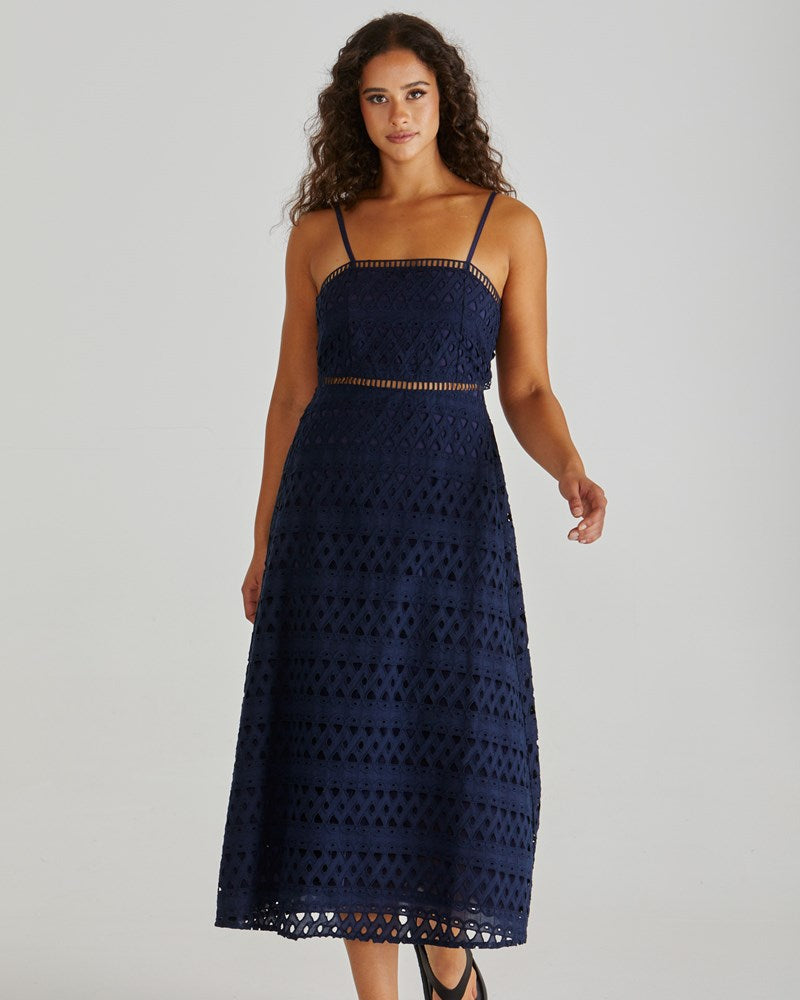 Sass Clothing Kali Broderie Dress (Navy)