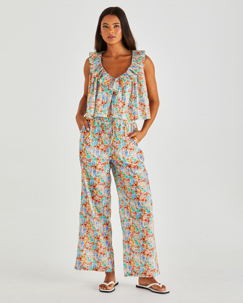 Image of a model wearing Pants. Product name - Panna Elasticated Pant Blossom in Blossom colour by brand - Sass Clothing