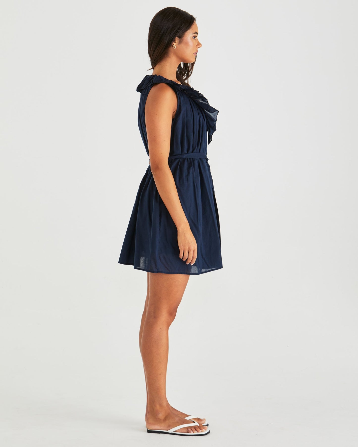 Sass Clothing Belen Ruffled Neck Mini Dress (Navy)