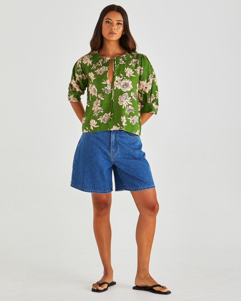 Sass Clothing Antonie Pleated Blouse (Moonflower)