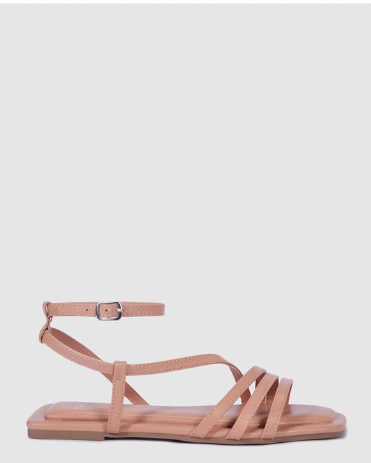 Image of Sandals. Product name - Tahira Women's Strappy Flat CAMEL Novo Sandals in Camel colour by brand - NOVO