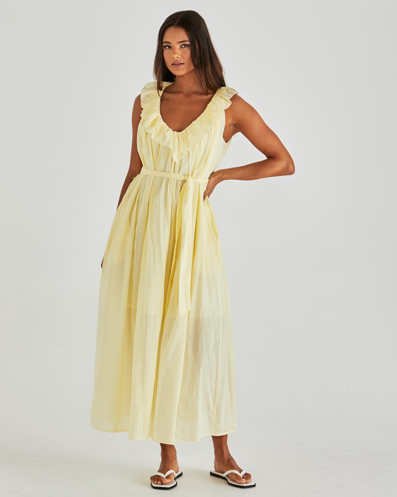 Sass Clothing Lilla Ruffled Neck Dress (Butter Yellow)