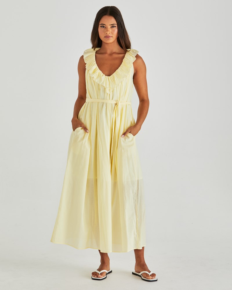 Sass Clothing Lilla Ruffled Neck Dress (Butter Yellow)