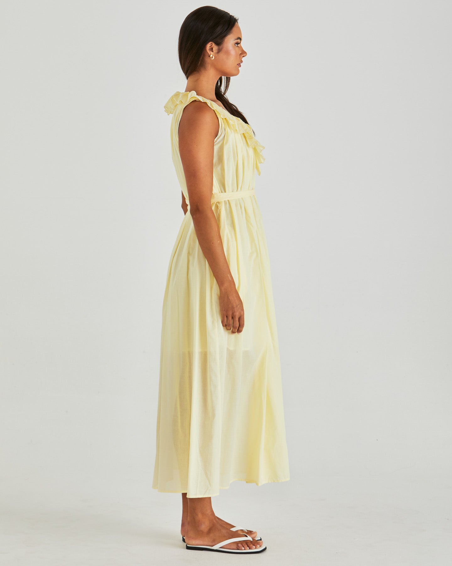 Sass Clothing Lilla Ruffled Neck Dress (Butter Yellow)
