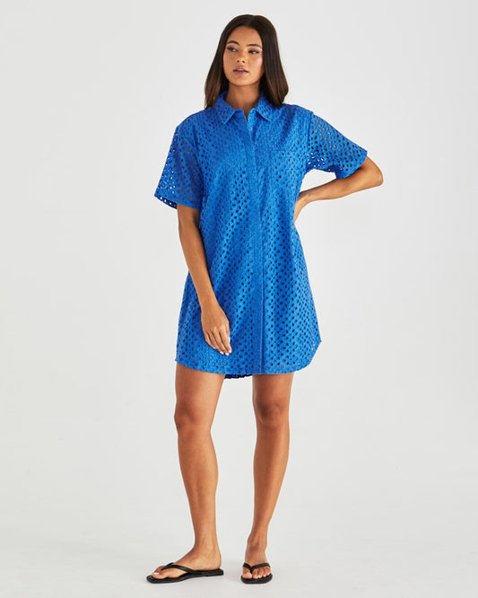 Sass Clothing Steva Shirt Dress (Bright Blue)