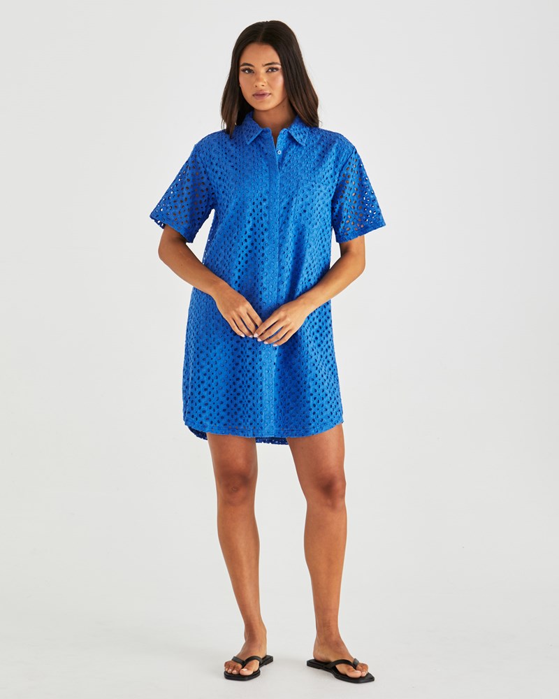Sass Clothing Steva Shirt Dress (Bright Blue)
