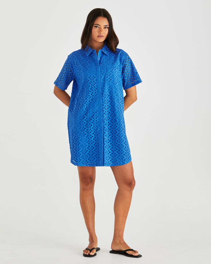 Sass Clothing Steva Shirt Dress (Bright Blue)