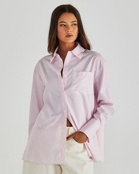 Image of Blouses. Product name - Ambrose Shirt Pink Stripe in Pink Stripe colour by brand - Sass Clothing
