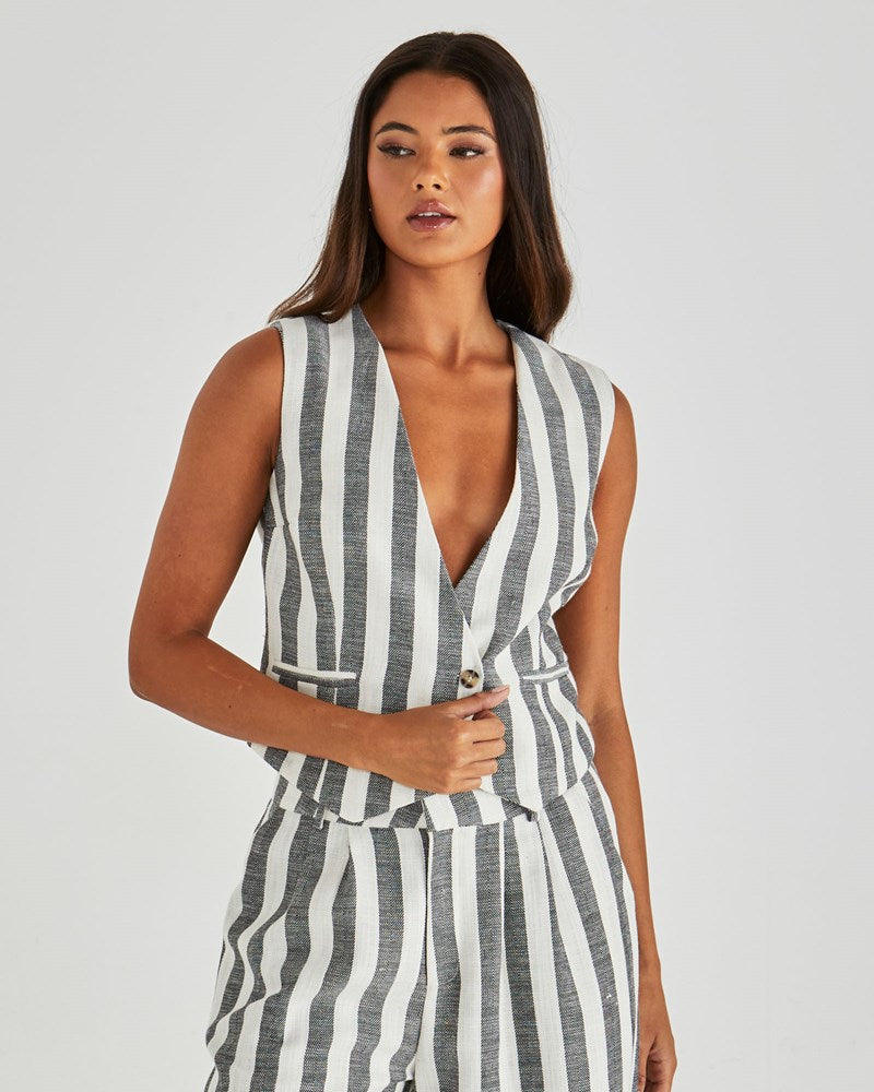 Sass Clothing Nevada Vest (Cream Black Stripe)