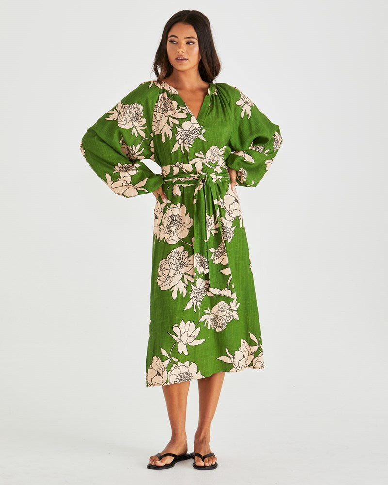 Image of Dresses. Product name - Antonie Obi Belt Dress Moonflower in Moonflower colour by brand - Sass Clothing