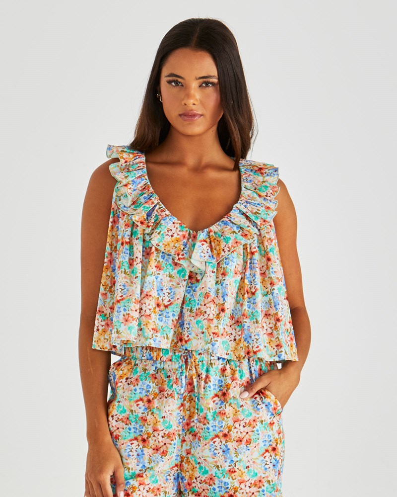 Sass Clothing Panna Ruffled Neck Tank (Blossom)