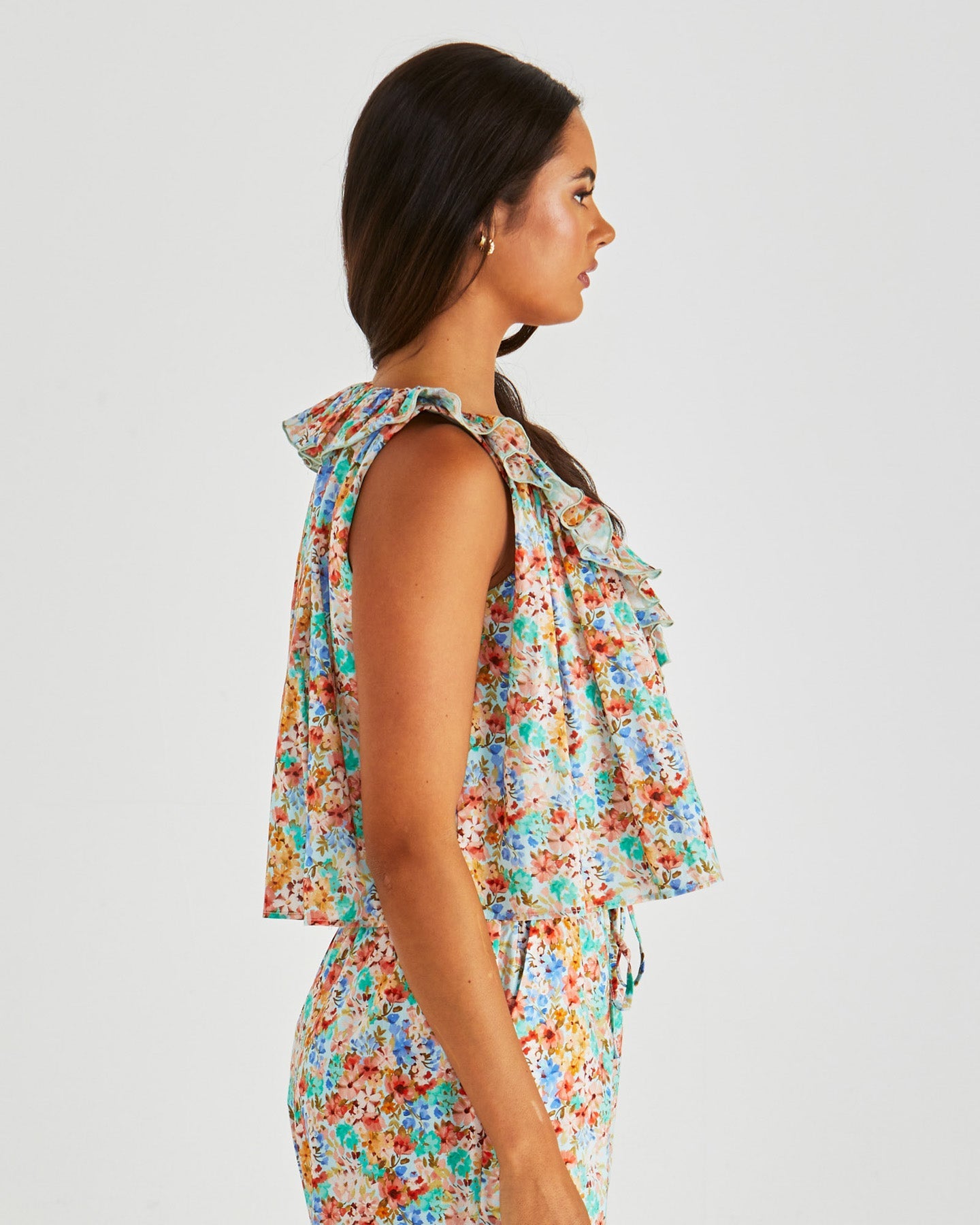 Sass Clothing Panna Ruffled Neck Tank (Blossom)