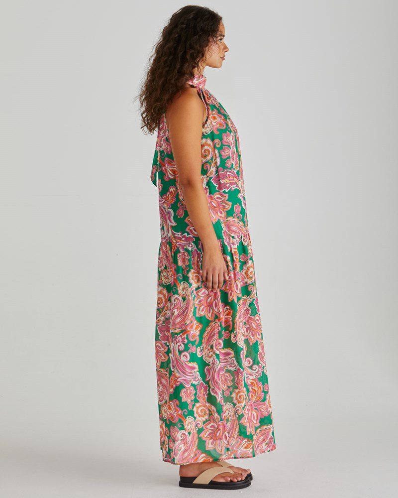 Sass Clothing Malia Halter Dress (Pink Green Paisley)