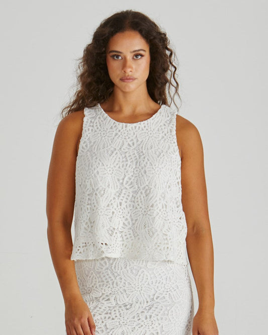 Sass Clothing Kai Crochet Lace Tank (White)